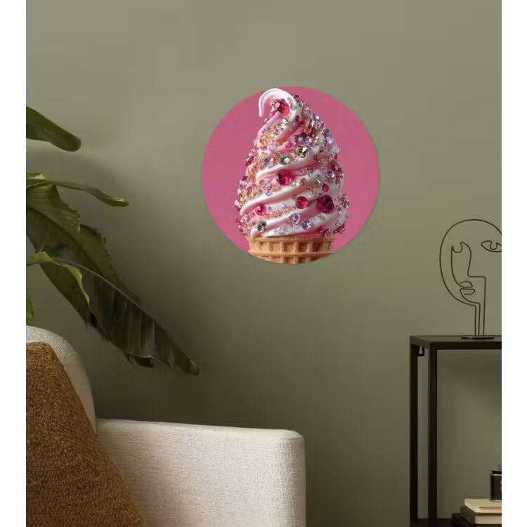 Softijs - Edelstenen - Roze - Hoorntje Wandcirkel behangsticker klein -sfeer2