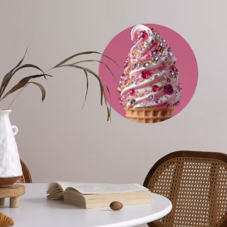 Softijs - Edelstenen - Roze - Hoorntje Wandcirkel behangsticker klein -sfeer3