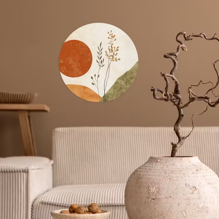 Zon - Abstract - Takken - Oranje Wandcirkel behangsticker klein -sfeer1