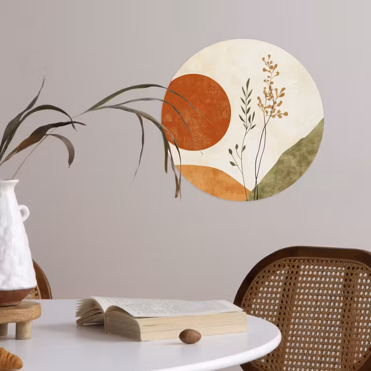 Zon - Abstract - Takken - Oranje Wandcirkel behangsticker klein -sfeer3