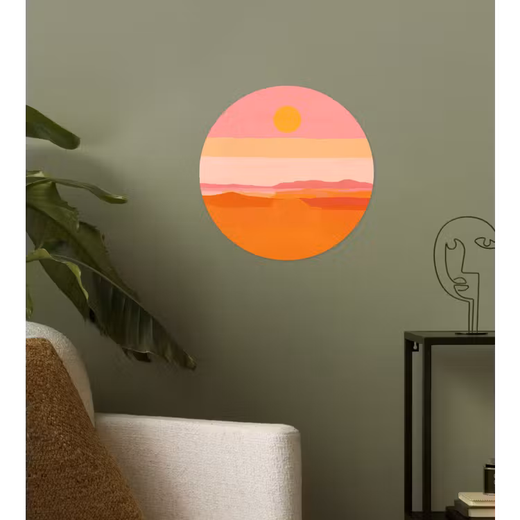 Zon - Abstract - Landschap - Oranje Wandcirkel behangsticker klein -sfeer2