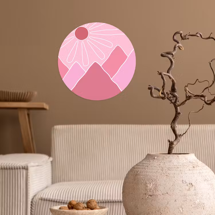 Zon - Bergen - Natuur - Abstract - Roze Wandcirkel behangsticker klein -sfeer1