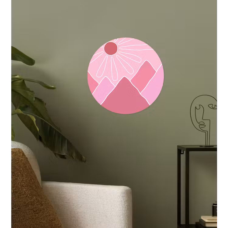 Zon - Bergen - Natuur - Abstract - Roze Wandcirkel behangsticker klein -sfeer2