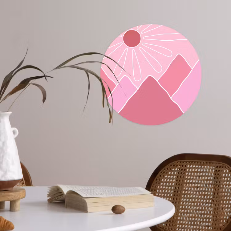Zon - Bergen - Natuur - Abstract - Roze Wandcirkel behangsticker klein -sfeer3