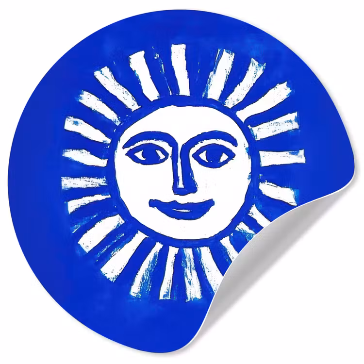Zon - Gezicht - Penseelstructuur - Blauw Wandcirkel behangsticker klein -3d