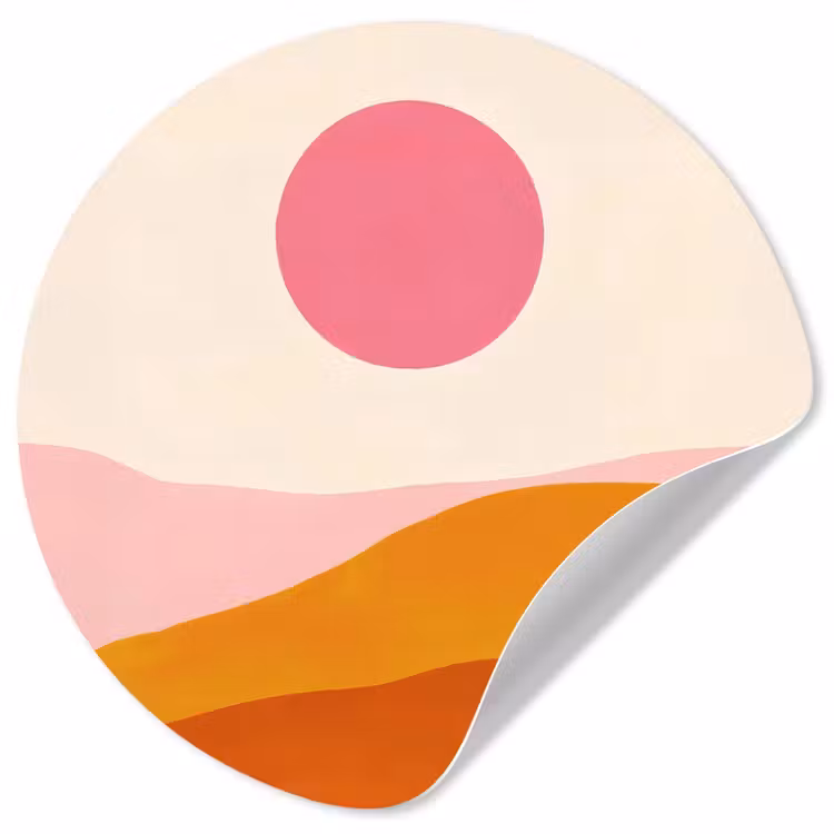 Zon - Heuvels - Abstract - Roze Wandcirkel behangsticker klein -3d
