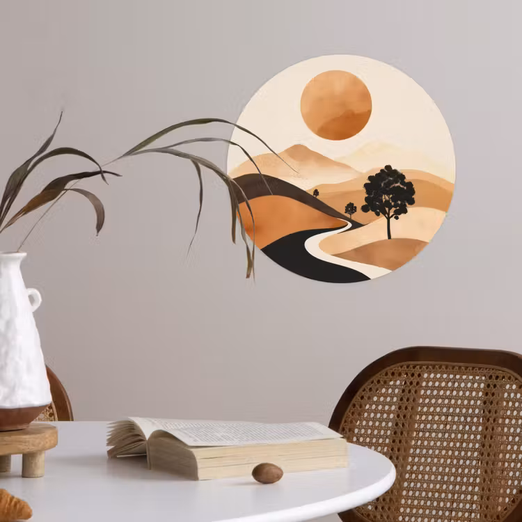 Zon - Heuvels - Boom - Abstract Wandcirkel behangsticker klein -sfeer3