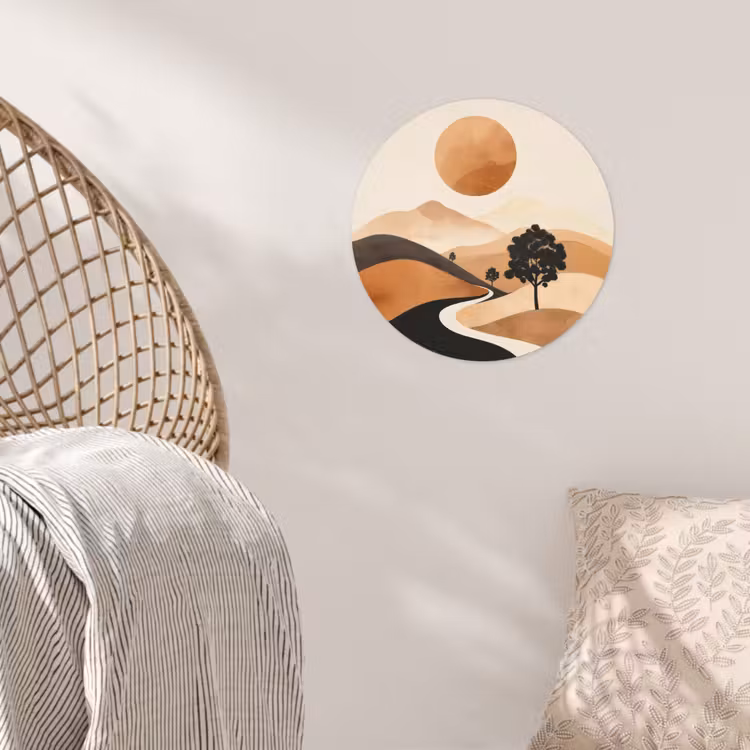 Zon - Heuvels - Boom - Abstract Wandcirkel behangsticker klein -sfeer4