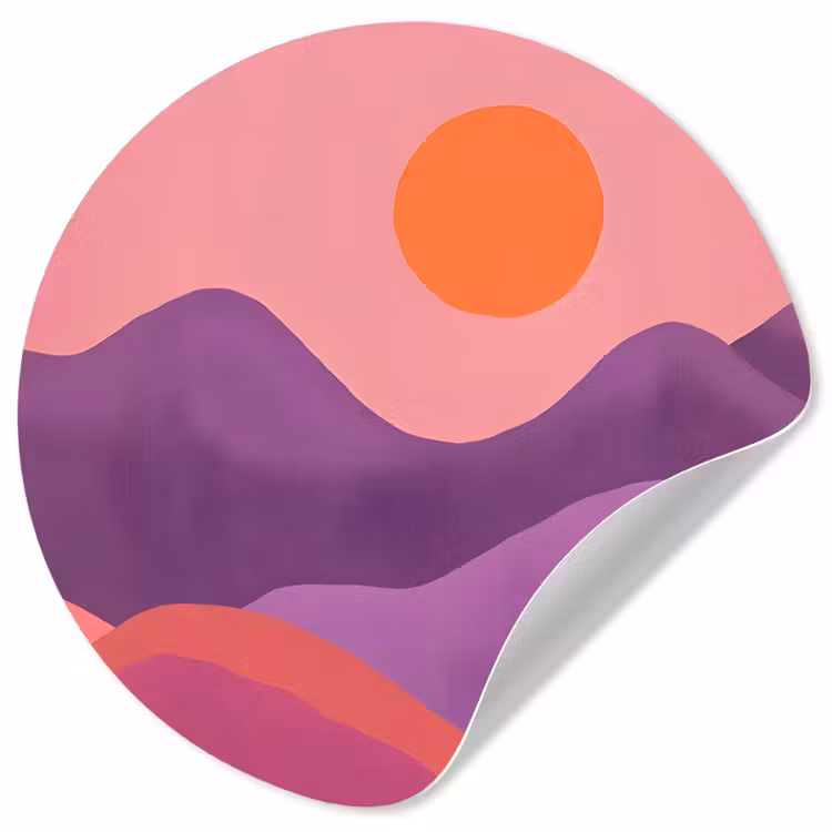 Zon - Heuvels - Paars - Abstract Wandcirkel behangsticker klein -3d