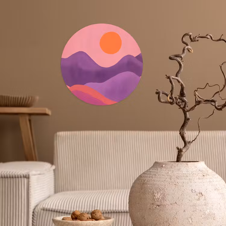 Zon - Heuvels - Paars - Abstract Wandcirkel behangsticker klein -sfeer1