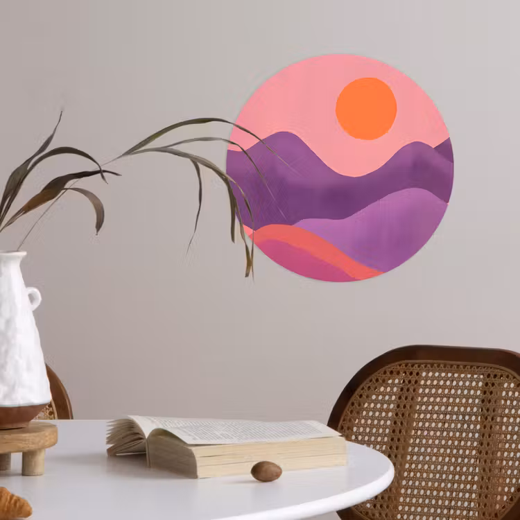 Zon - Heuvels - Paars - Abstract Wandcirkel behangsticker klein -sfeer3