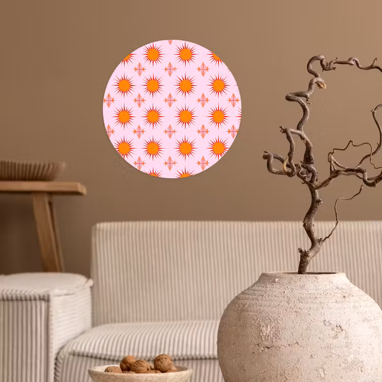 Zon - Patroon - Roze Wandcirkel behangsticker klein 186 -sfeer1