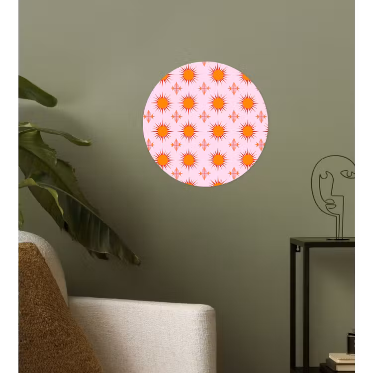 Zon - Patroon - Roze Wandcirkel behangsticker klein 186 -sfeer2
