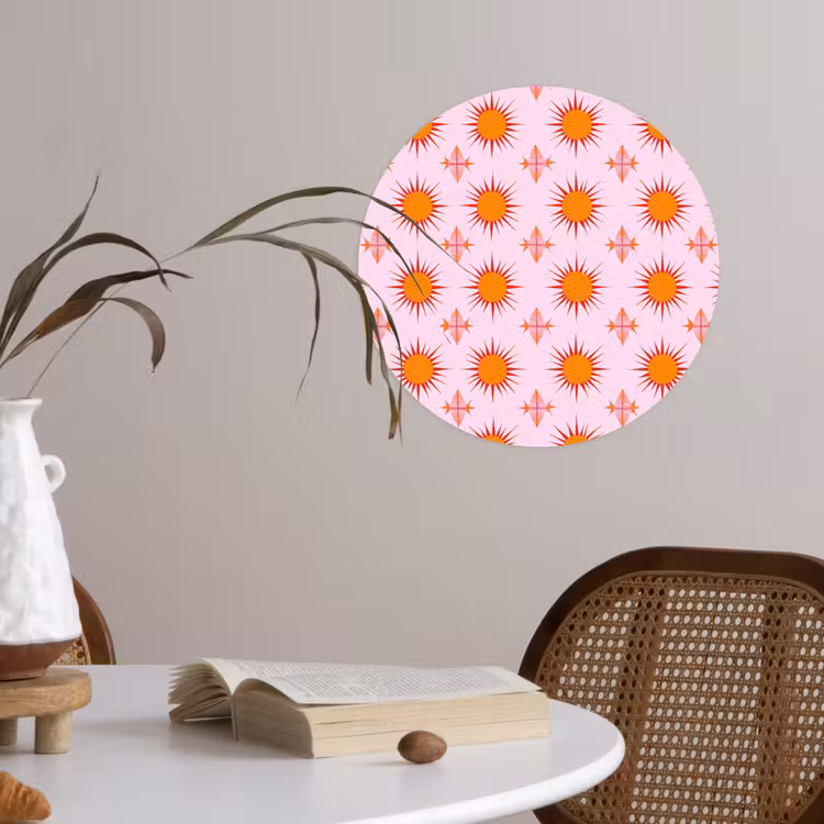 Zon - Patroon - Roze Wandcirkel behangsticker klein 186 -sfeer3