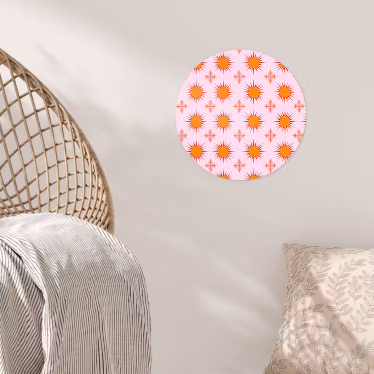 Zon - Patroon - Roze Wandcirkel behangsticker klein 186 -sfeer4