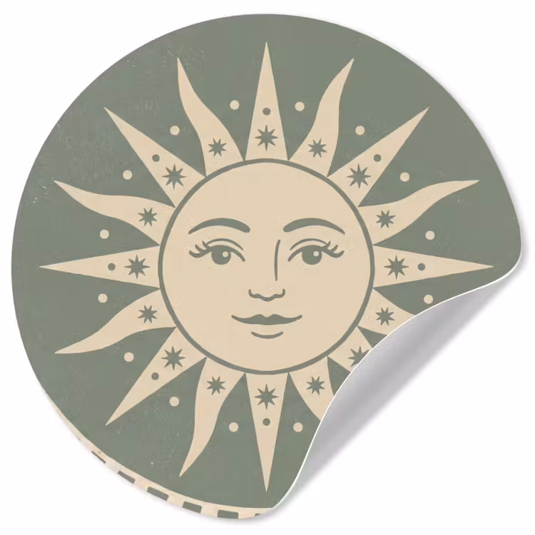 Zon - Sterren - Astrologie - Vintage - Groen Wandcirkel behangsticker klein -3d