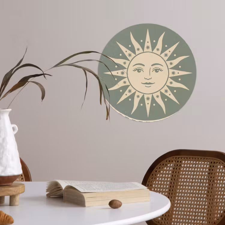 Zon - Sterren - Astrologie - Vintage - Groen Wandcirkel behangsticker klein -sfeer3