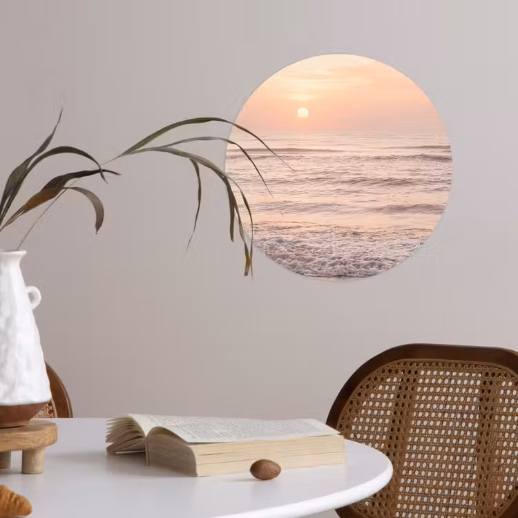 Zon - Strand - Roze Wandcirkel behangsticker klein -sfeer3