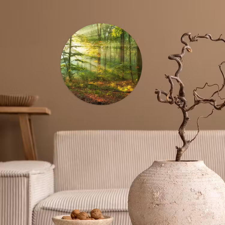 Zon - Bos - Bomen - Natuur - Herfst Wandcirkel behangsticker klein -sfeer1