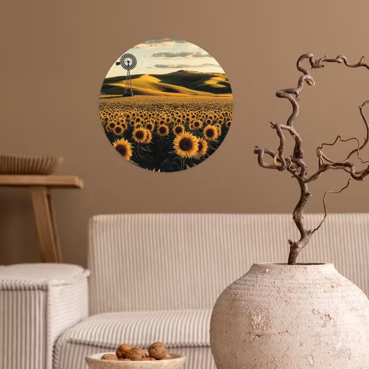 Zonnebloem - Veld - Windmolen Wandcirkel behangsticker klein -sfeer1