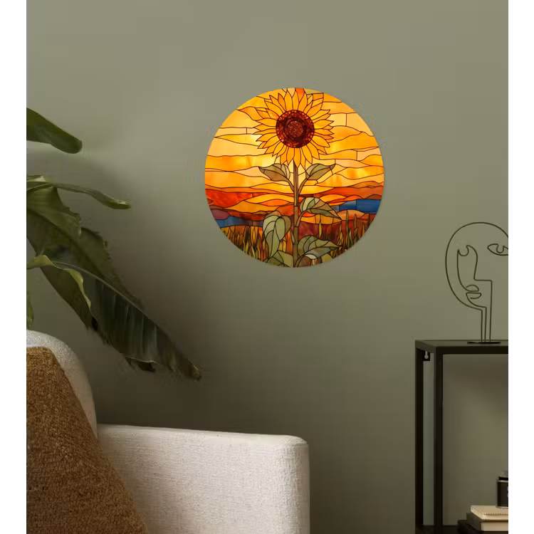 Zonnebloem - Mozaïek - Zonsondergang - Geel Wandcirkel behangsticker klein -sfeer2
