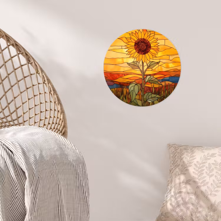 Zonnebloem - Mozaïek - Zonsondergang - Geel Wandcirkel behangsticker klein -sfeer4
