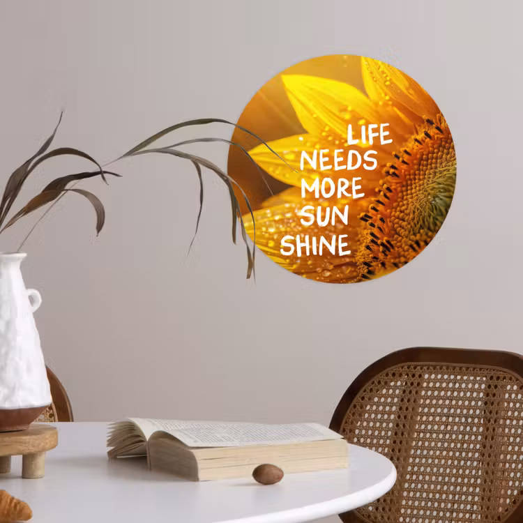 Zonnebloem - Close up - Geel - Quote Wandcirkel behangsticker klein -sfeer3