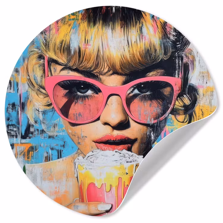 Zonnebril - Vrouw - Kleurrijk - Verfspetters Wandcirkel behangsticker klein -3d