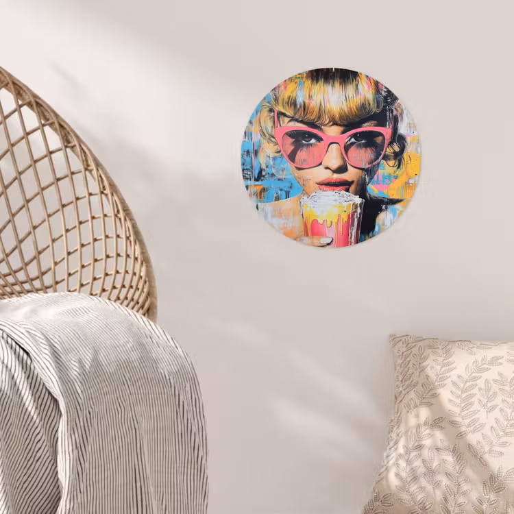 Zonnebril - Vrouw - Kleurrijk - Verfspetters Wandcirkel behangsticker klein -sfeer4