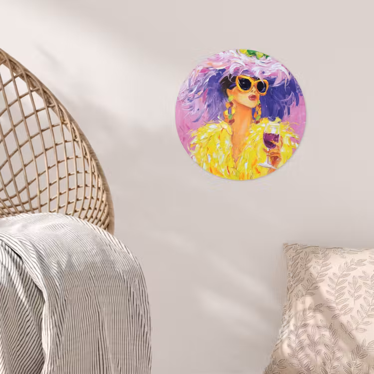Zonnebril - Vrouw - Jas - Veren Wandcirkel behangsticker klein -sfeer4
