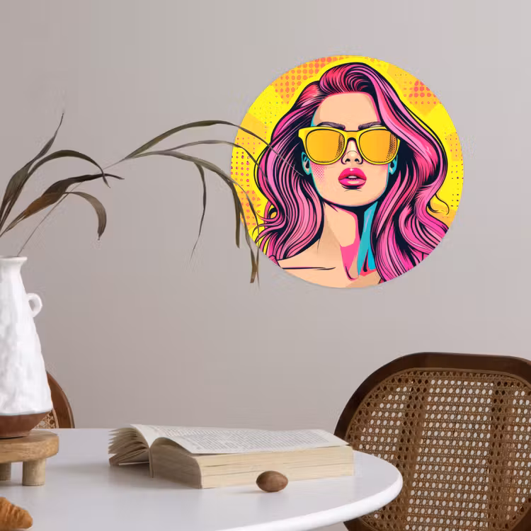 Zonnebril - Vrouw - Zonnig - Geel Wandcirkel behangsticker klein -sfeer3