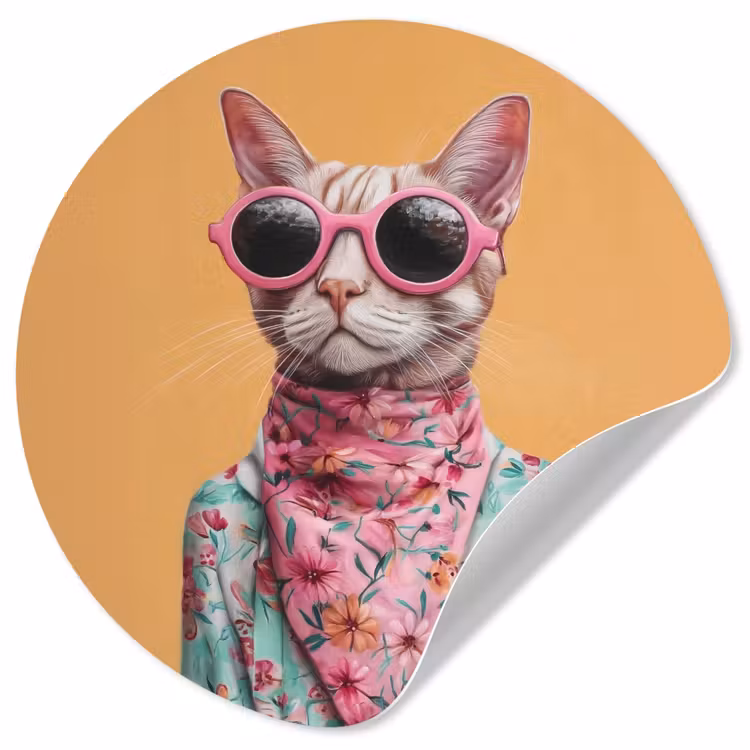Zonnebril - Kat - Sjaal - Bloemen Wandcirkel behangsticker klein -3d