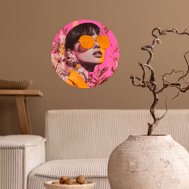 Zonnebril - Oranje - Vrouw - Planten Wandcirkel behangsticker klein -sfeer1