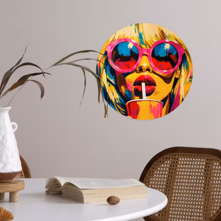 Zonnebril - Roze - Vrouw - Rietje Wandcirkel behangsticker klein -sfeer3
