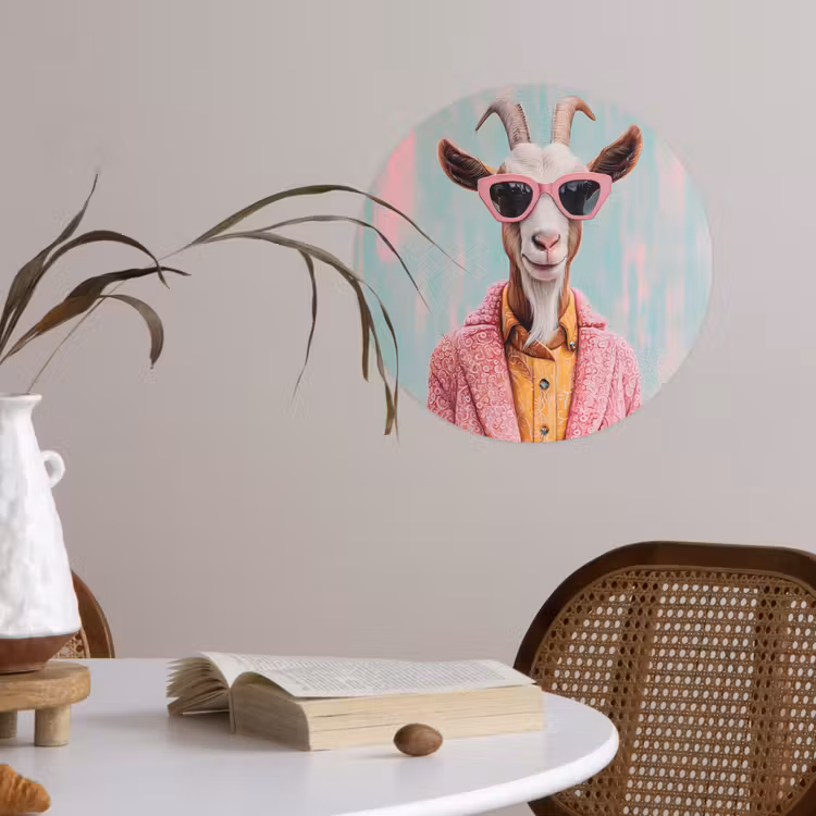 Zonnebril - Roze - Geit - Horen Wandcirkel behangsticker klein -sfeer3