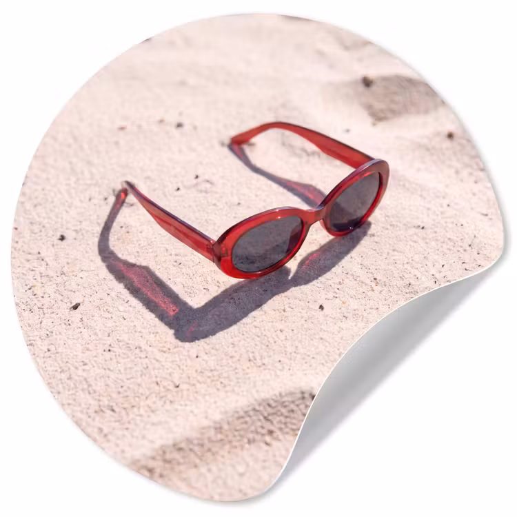 Zonnebril - Strand - Vakantie - Rood Wandcirkel behangsticker klein -3d