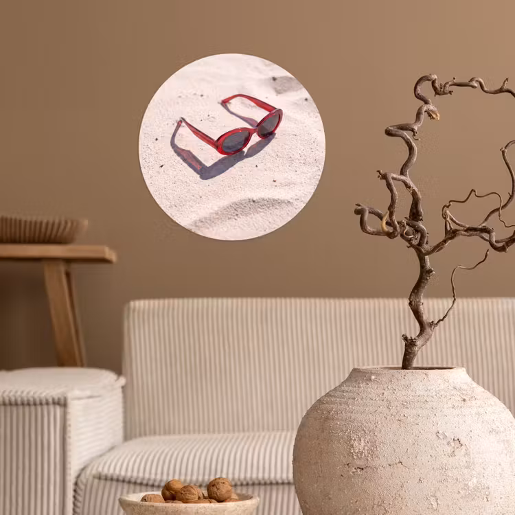 Zonnebril - Strand - Vakantie - Rood Wandcirkel behangsticker klein -sfeer1