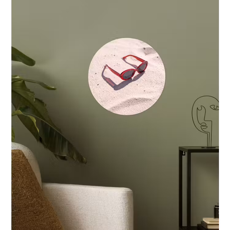 Zonnebril - Strand - Vakantie - Rood Wandcirkel behangsticker klein -sfeer2