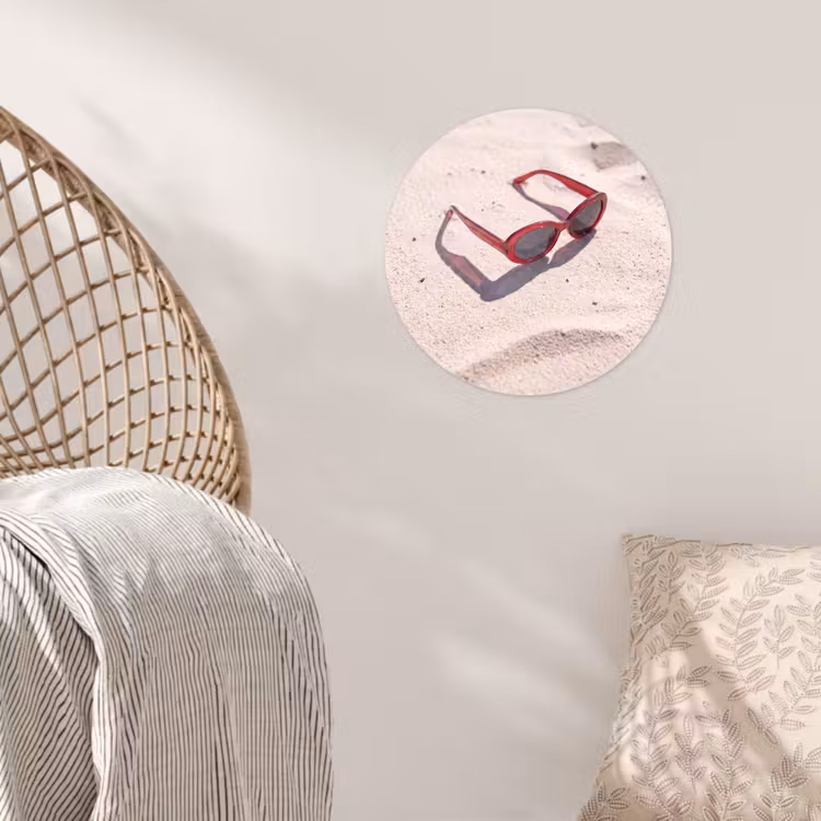 Zonnebril - Strand - Vakantie - Rood Wandcirkel behangsticker klein -sfeer4
