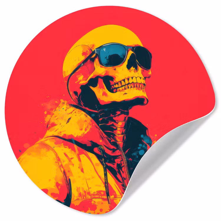 Zonnebril - Schedel - Jas - Rood Wandcirkel behangsticker klein -3d