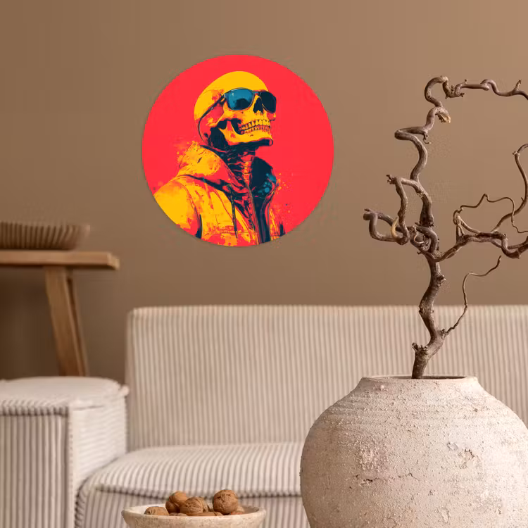 Zonnebril - Schedel - Jas - Rood Wandcirkel behangsticker klein -sfeer1