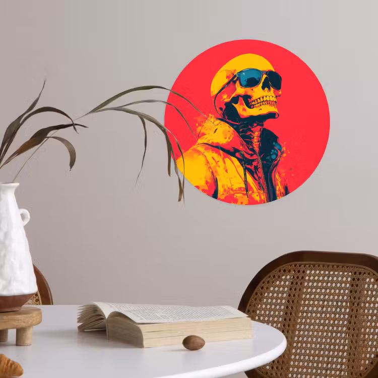 Zonnebril - Schedel - Jas - Rood Wandcirkel behangsticker klein -sfeer3