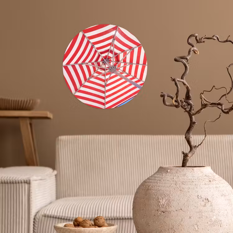 Parasol - Strepen - Zomer - Rood - Blauw Wandcirkel behangsticker klein -sfeer1
