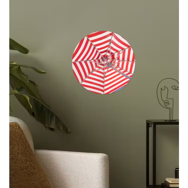Parasol - Strepen - Zomer - Rood - Blauw Wandcirkel behangsticker klein -sfeer2