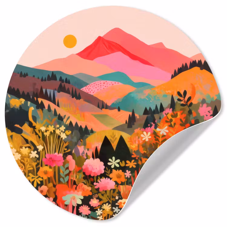 Zonsondergang - Bergvallei - Contrast Wandcirkel behangsticker klein -3d