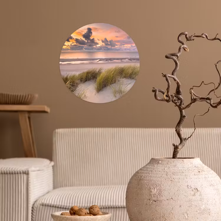 Zonsondergang - Duin - Strand - Planten - Zee Wandcirkel behangsticker klein -sfeer1