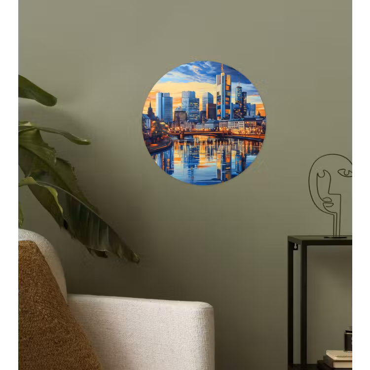 Zonsondergang Frankfurt - Stad - Skyline - Water Wandcirkel behangsticker klein -sfeer2