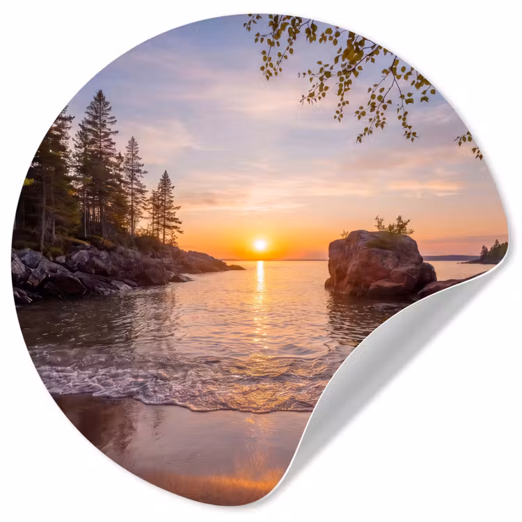 Zonsondergang - Kust - Water - Natuur - Oranje Wandcirkel behangsticker klein -3d