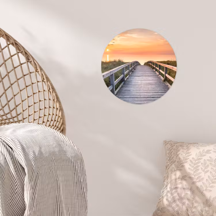 Zonsonderang - Zee - Pad - Gras - Duin - Vogels Wandcirkel behangsticker klein -sfeer4