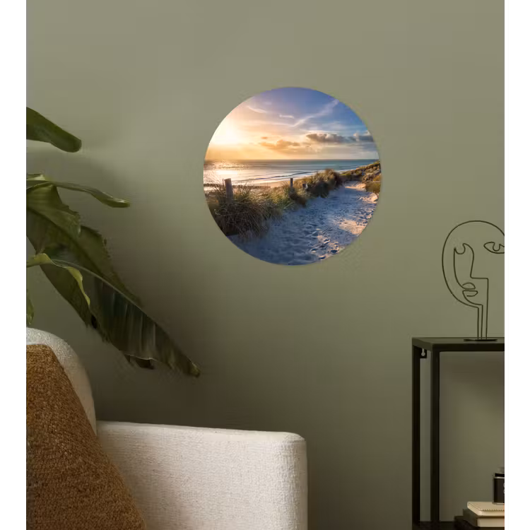Zonsondergang - Strand - Duin - Gras - Bank Wandcirkel behangsticker klein -sfeer2